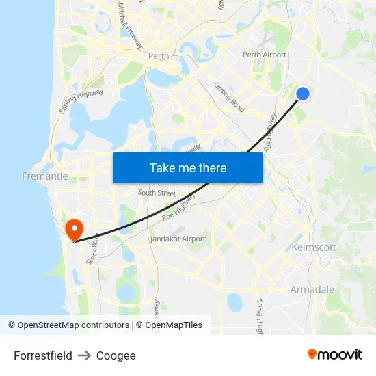 Forrestfield to Coogee map