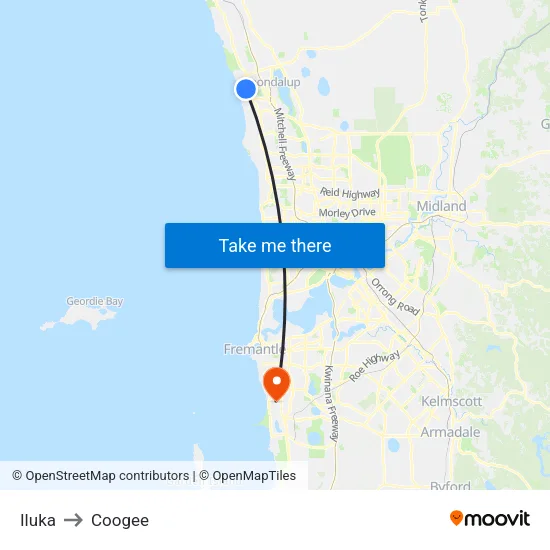Iluka to Coogee map