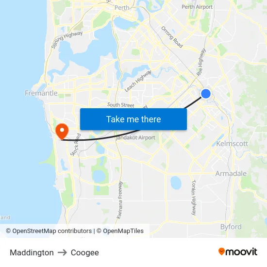 Maddington to Coogee map