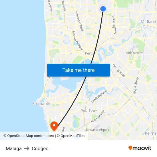 Malaga to Coogee map