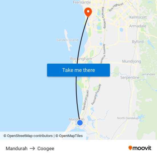 Mandurah to Coogee map