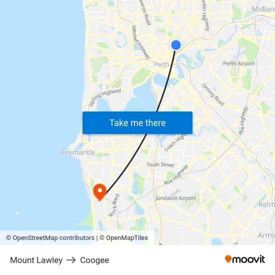 Mount Lawley to Coogee map
