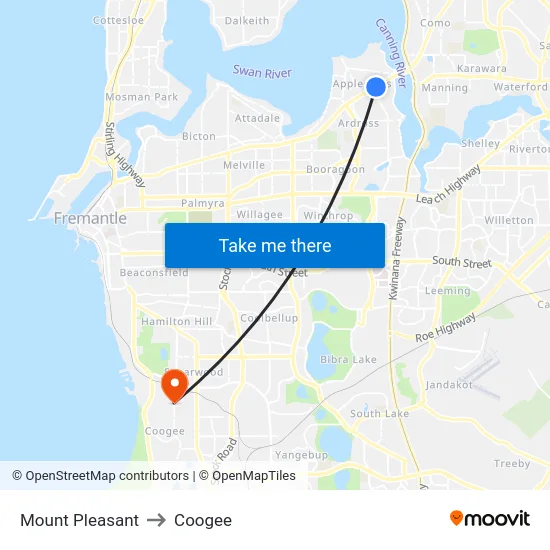 Mount Pleasant to Coogee map