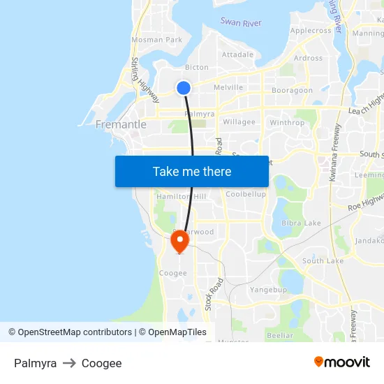 Palmyra to Coogee map