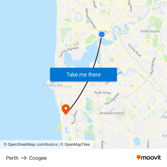 Perth to Coogee map