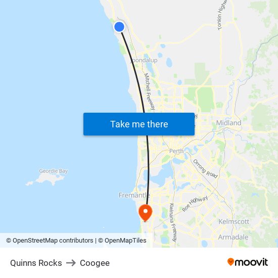 Quinns Rocks to Coogee map