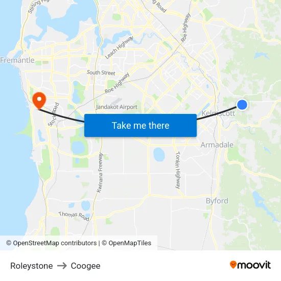 Roleystone to Coogee map