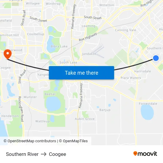 Southern River to Coogee map