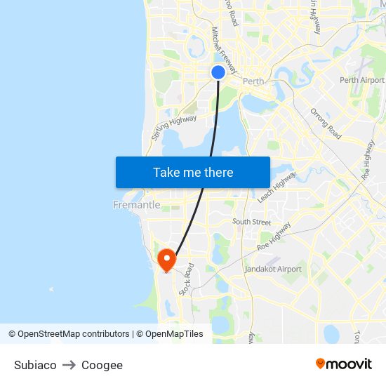 Subiaco to Coogee map