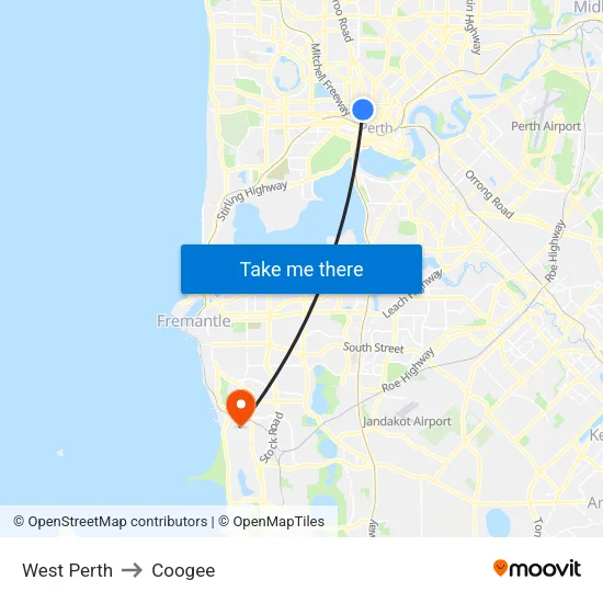 West Perth to Coogee map