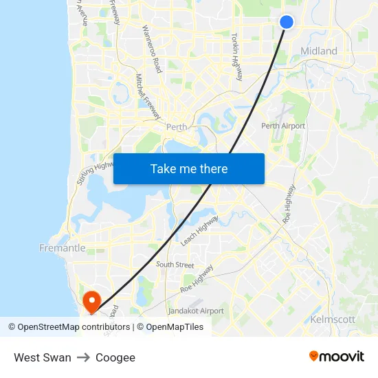 West Swan to Coogee map