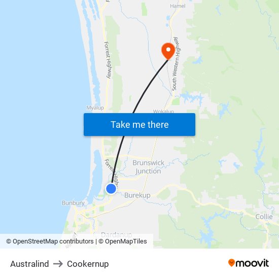 Australind to Cookernup map