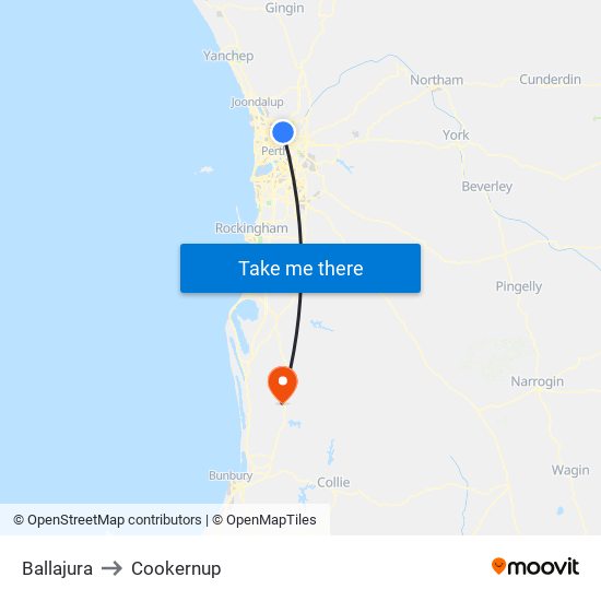 Ballajura to Cookernup map