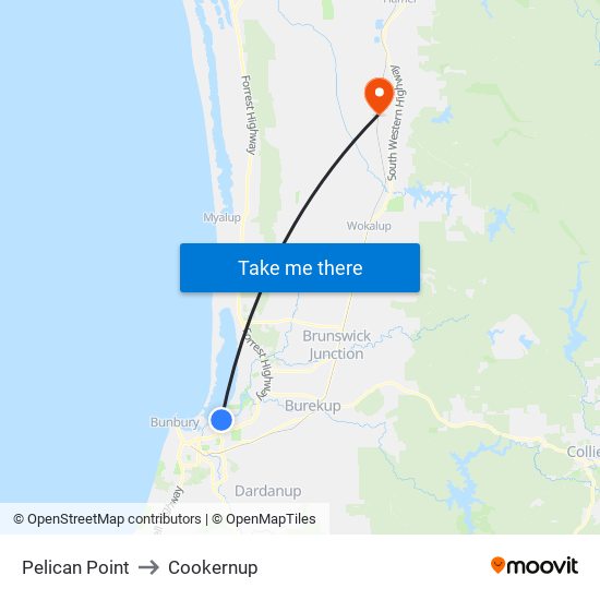 Pelican Point to Cookernup map