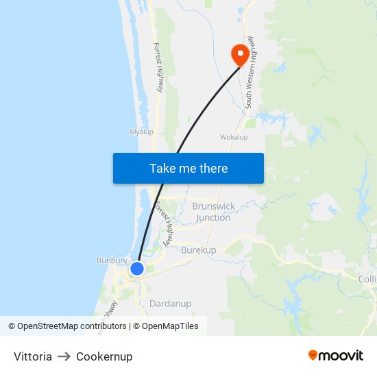Vittoria to Cookernup map