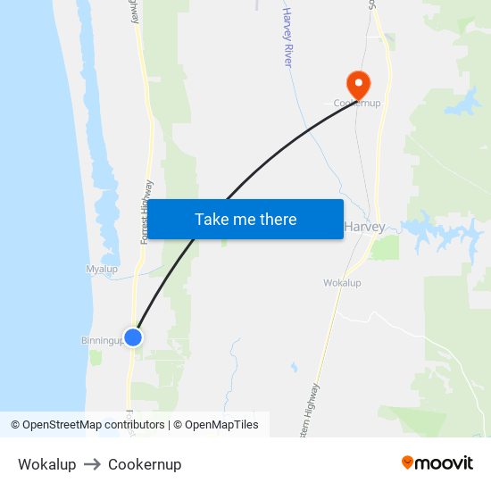Wokalup to Cookernup map