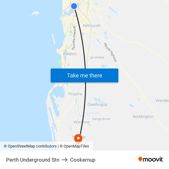 Perth Underground Stn to Cookernup map