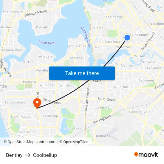 Bentley to Coolbellup map