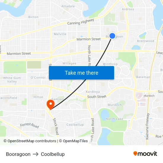 Booragoon to Coolbellup map