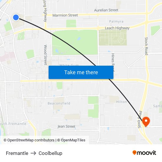Fremantle to Coolbellup map