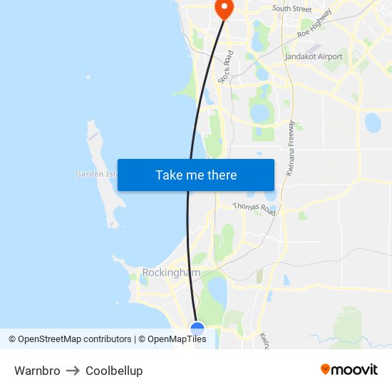 Warnbro to Coolbellup map