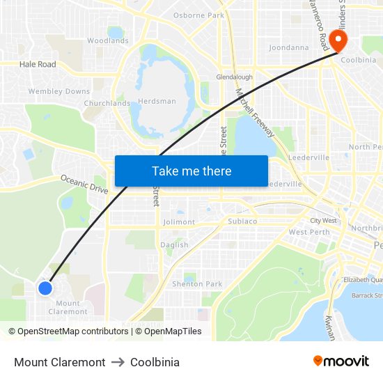 Mount Claremont to Coolbinia map