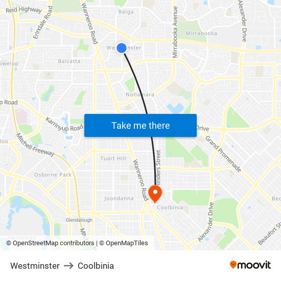 Westminster to Coolbinia map