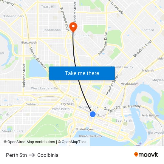 Perth Stn to Coolbinia map