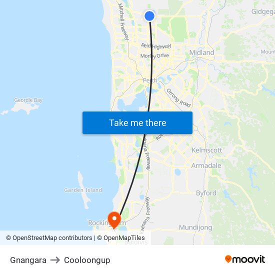 Gnangara to Cooloongup map