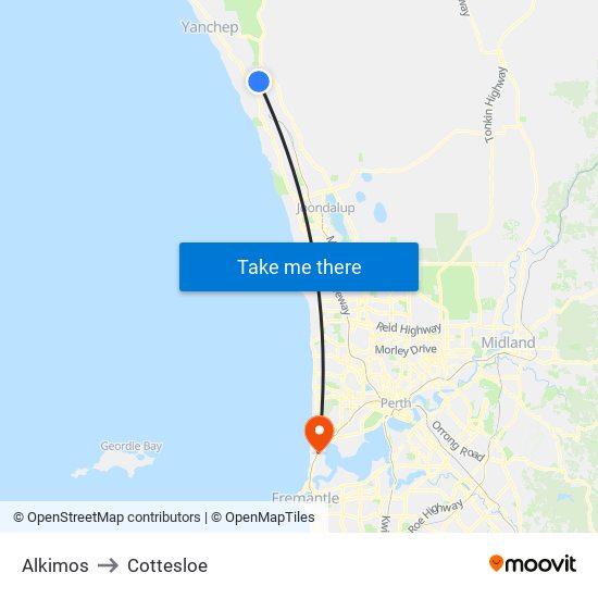 Alkimos to Cottesloe map