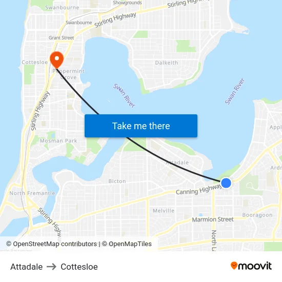 Attadale to Cottesloe map