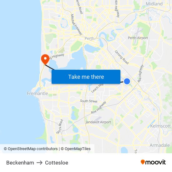 Beckenham to Cottesloe map