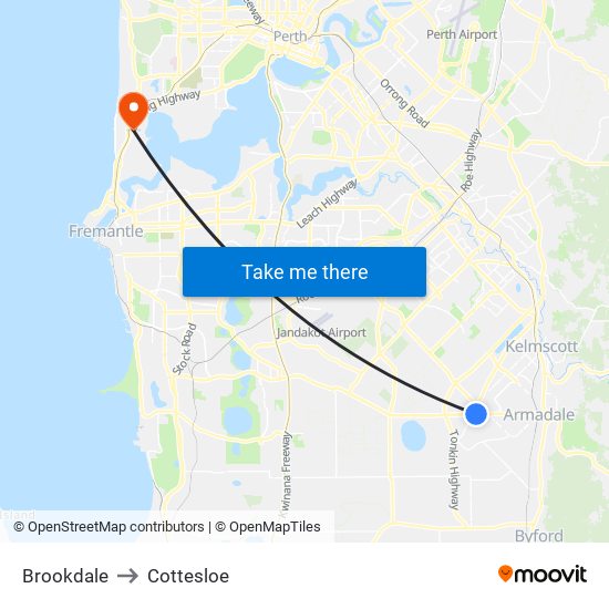 Brookdale to Cottesloe map