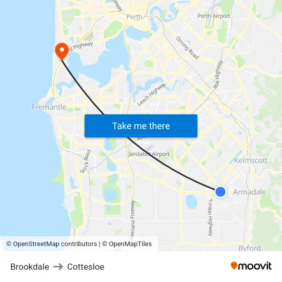 Brookdale to Cottesloe map