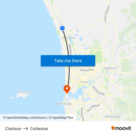 Clarkson to Cottesloe map