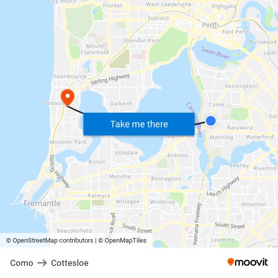 Como to Cottesloe map