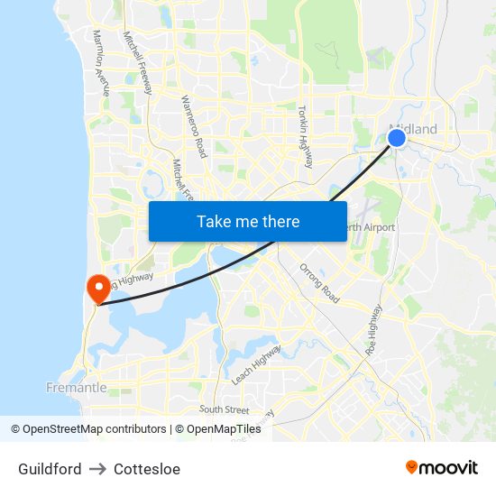 Guildford to Cottesloe map