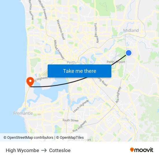 High Wycombe to Cottesloe map