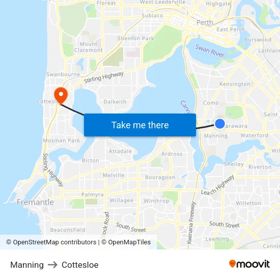 Manning to Cottesloe map