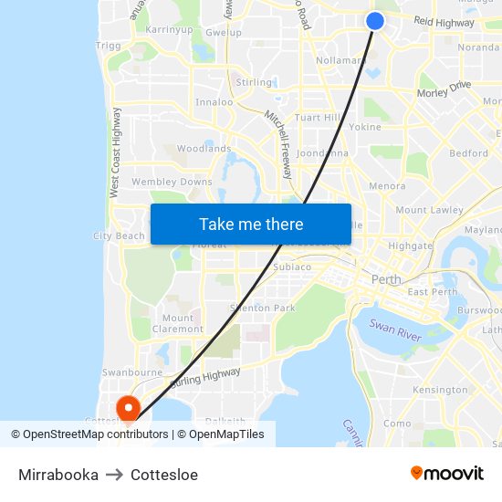 Mirrabooka to Cottesloe map