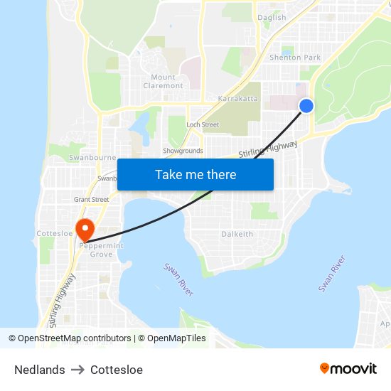 Nedlands to Cottesloe map