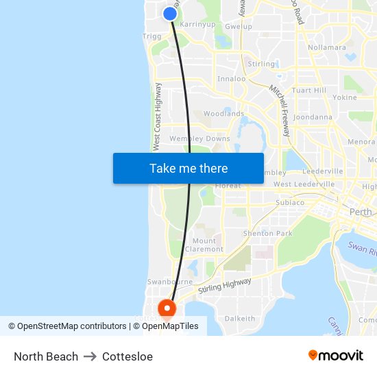 North Beach to Cottesloe map