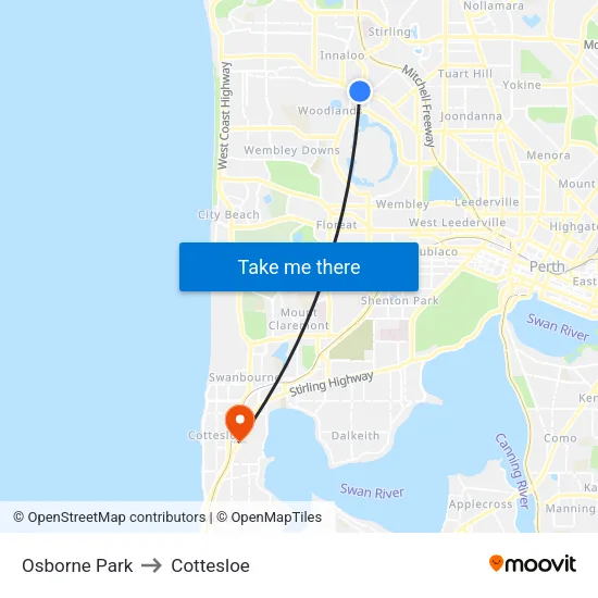 Osborne Park to Cottesloe map