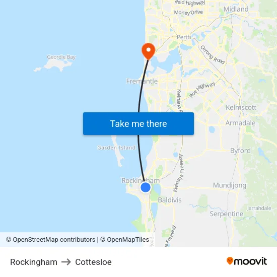 Rockingham to Cottesloe map