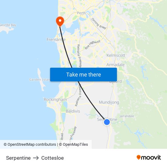 Serpentine to Cottesloe map