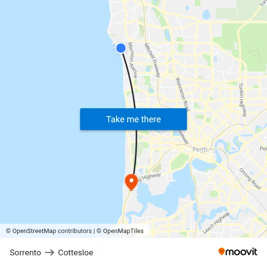 Sorrento to Cottesloe map
