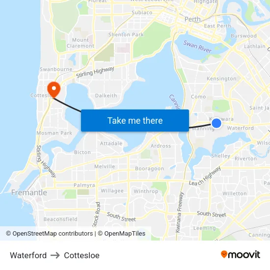 Waterford to Cottesloe map
