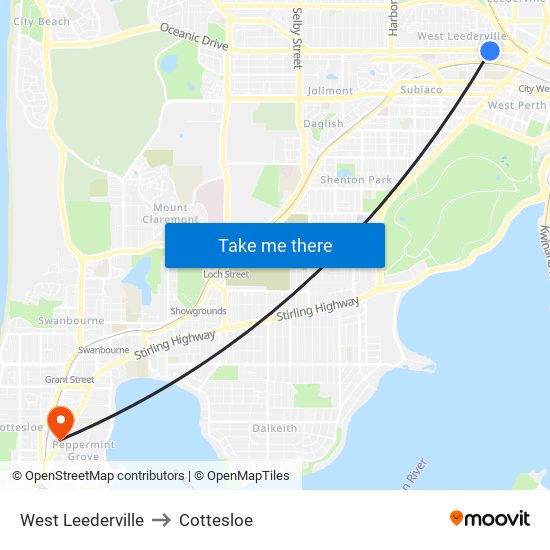 West Leederville to Cottesloe map