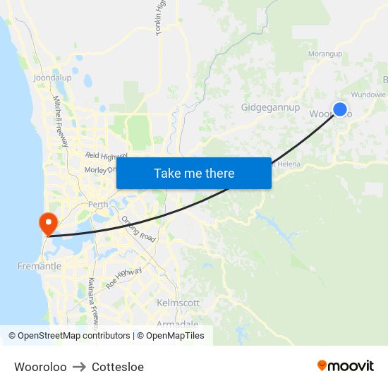 Wooroloo to Cottesloe map