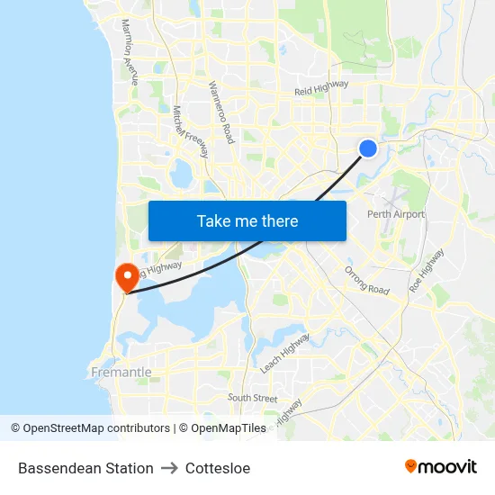 Bassendean Station to Cottesloe map